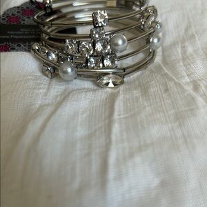 Paparazzi Silver and White Charm Bracelet Set